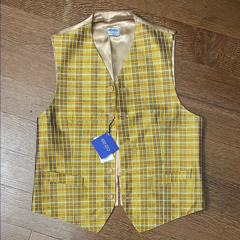 Kenzo Vintage Gold and Yellow Checkered Vest